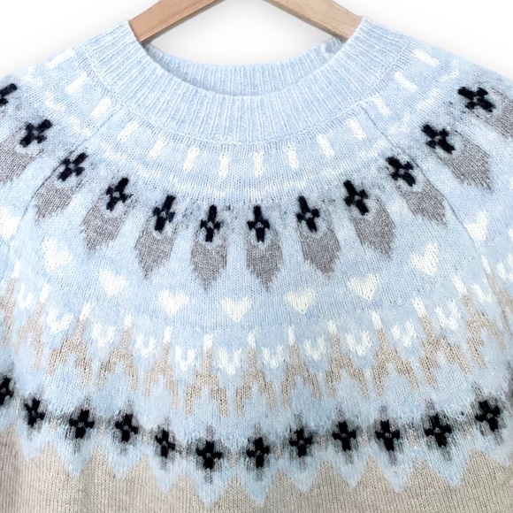 27 Miles Malibu Farida Sweater Fair Isle Cashmere Wool Oatmeal Neutral Crew Neck - Picture 4 of 11